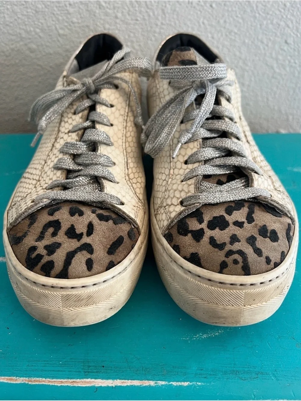 P448 Thea Platform Sneakers in Python Animal Leopard Print Cream Glitter 39